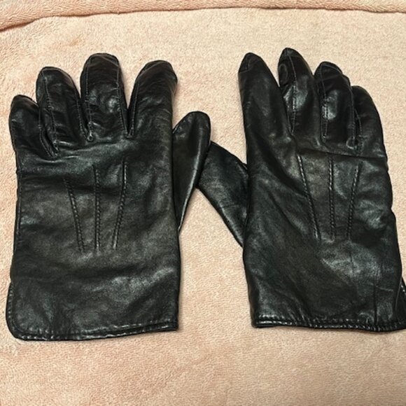 Men's Black Soft Leather Cashmere Lined Winter Gloves Size: Large VGUC - Picture 1 of 15
